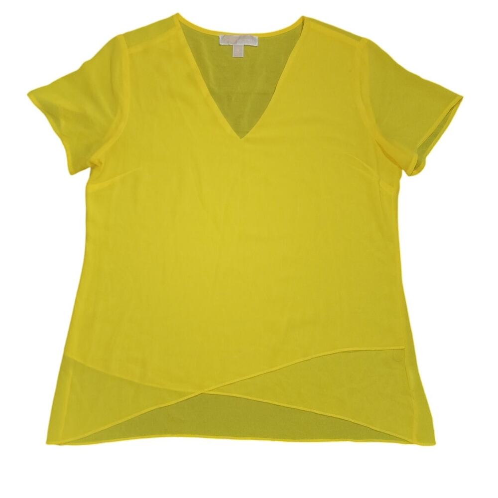 Michael Michael Kors Yellow Flowy Tiered v Neck Blouse Size Medium